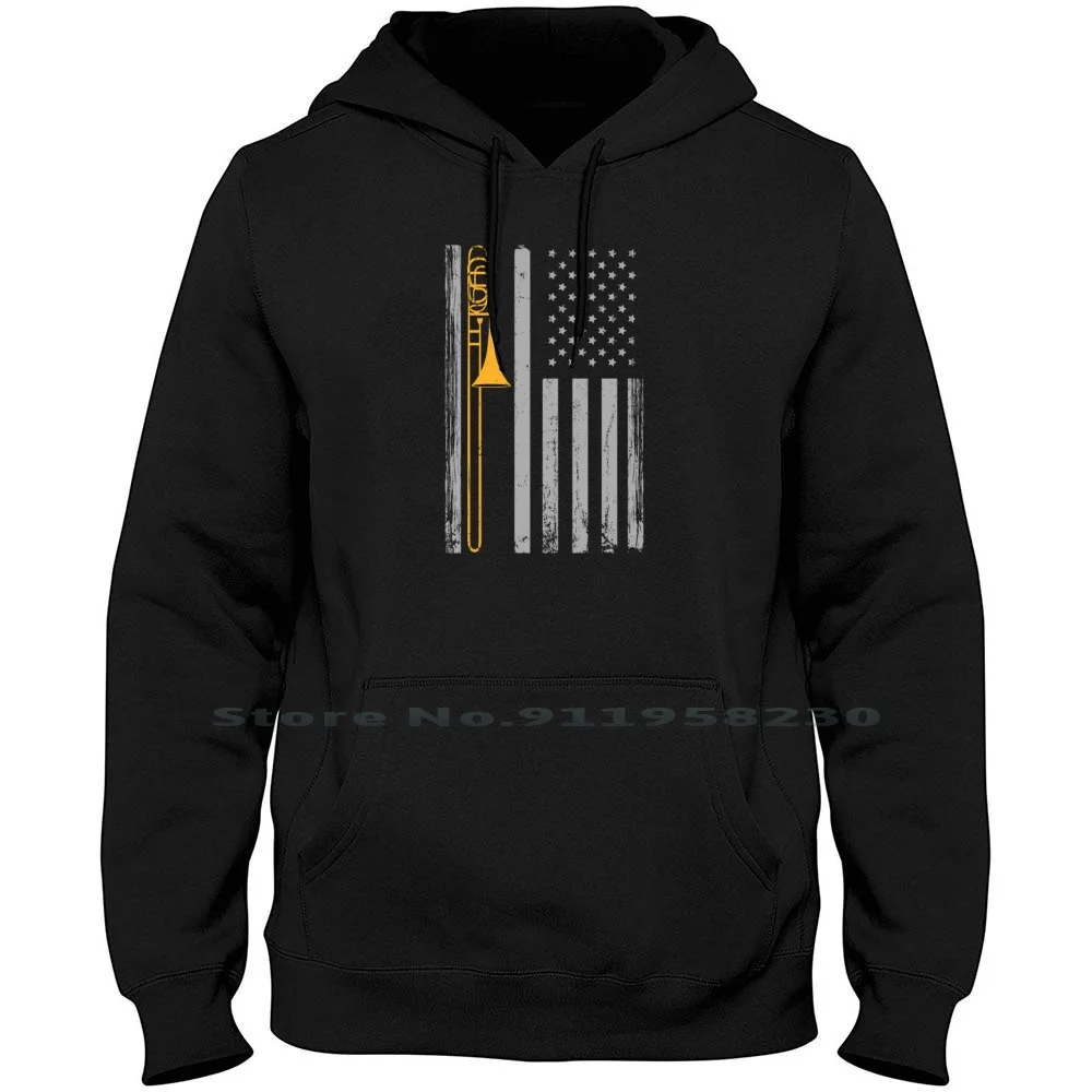 

American Flag Trombone For Trombone Player Hoodie Sweater Cotton Trombone American Cartoon Player Movie Comic Layer Tage Bone