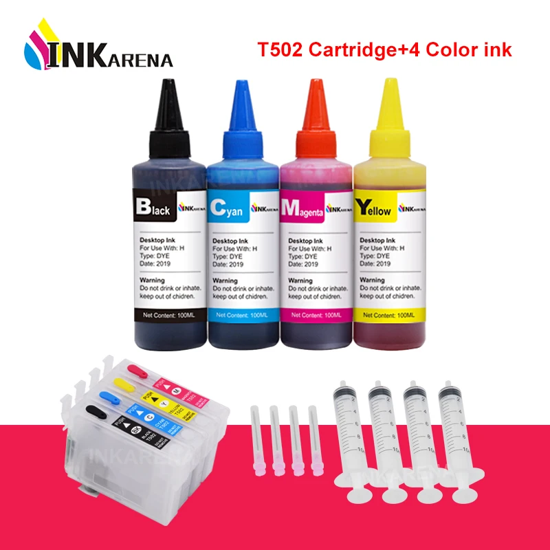 

T502XL 502XL T502 Refillable Ink Cartridge ARC chip + Dye Ink For Expression Home XP-5100 XP-5105 WF-2860DWF WF-2865D