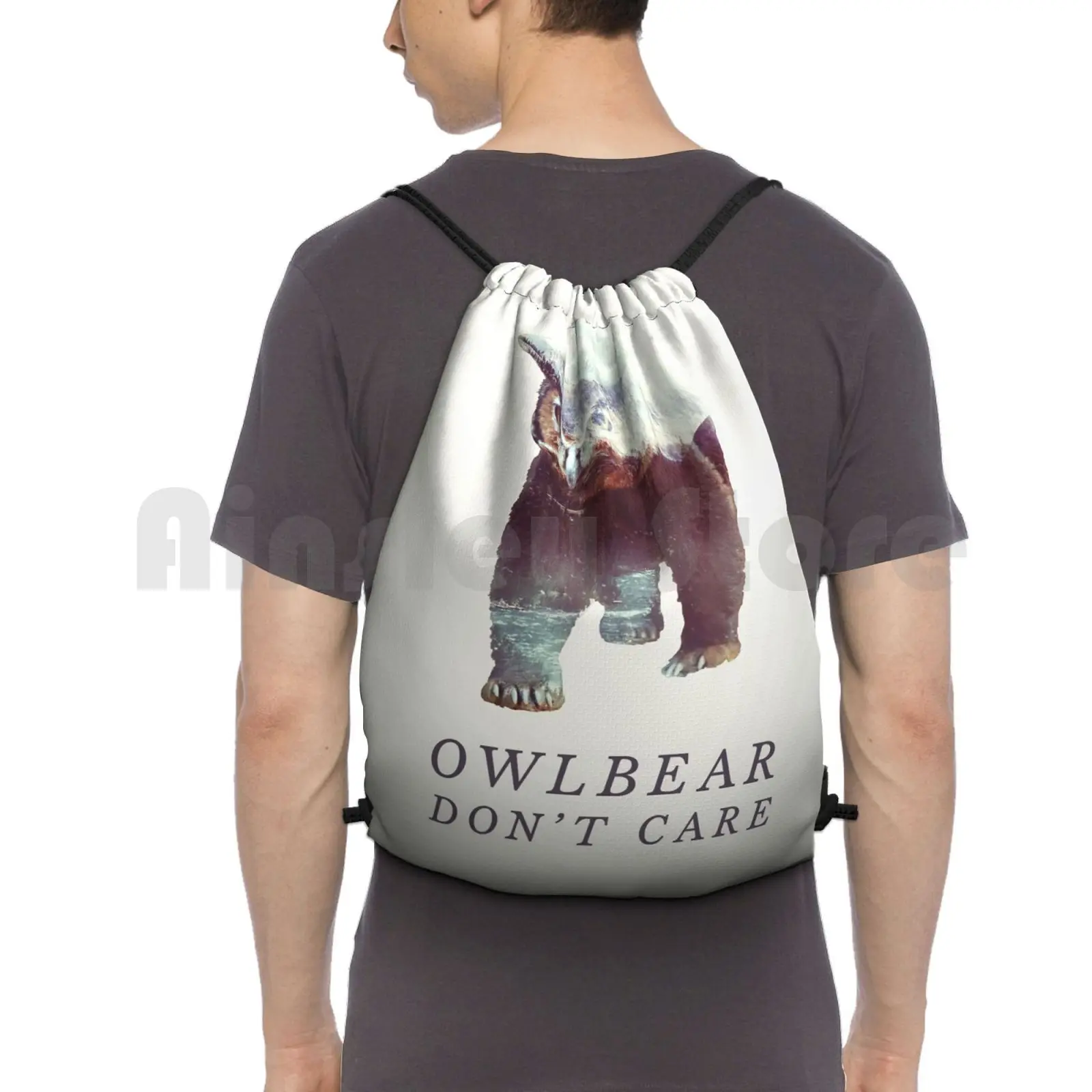 

Owlbear Don't Care Backpack Drawstring Bags Gym Bag Waterproof Funny Quote Phrase Typography Words Humor Humorous Bear