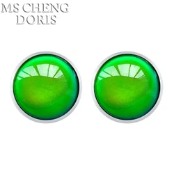 Glass Cabochon Mood Earrings Color Change Adjustable Emotion Feeling Changeable Temperature Stud Earrings Jewelry For Women Girl