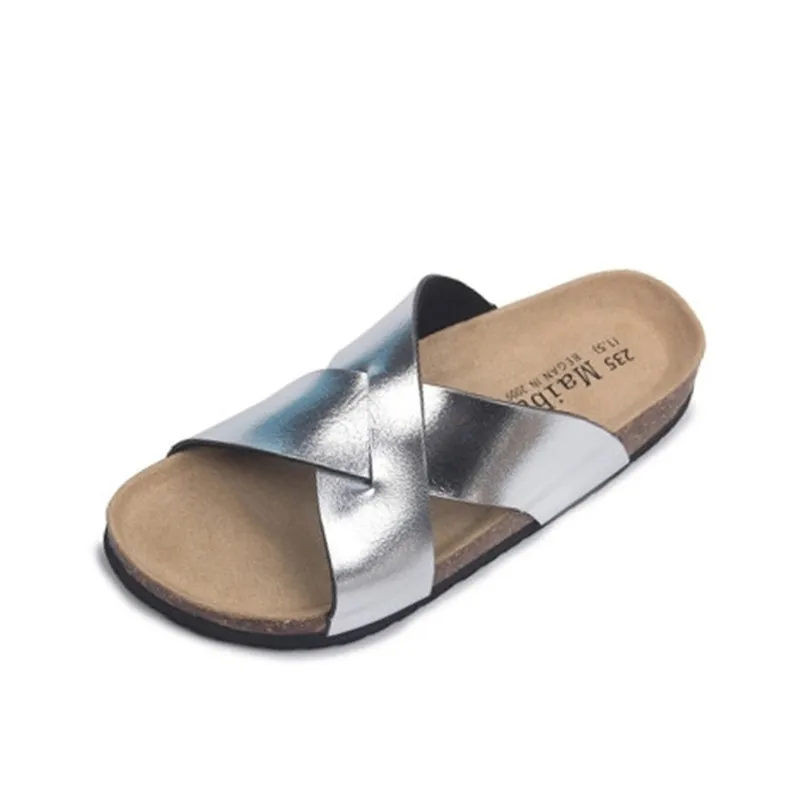 Sandálias masculinas casuais de cortiça de praia, sapato de deslizamento em slides, sandálias cruzadas, planas, plus size, 35-45, preto, branco, marrom, nova moda, verão