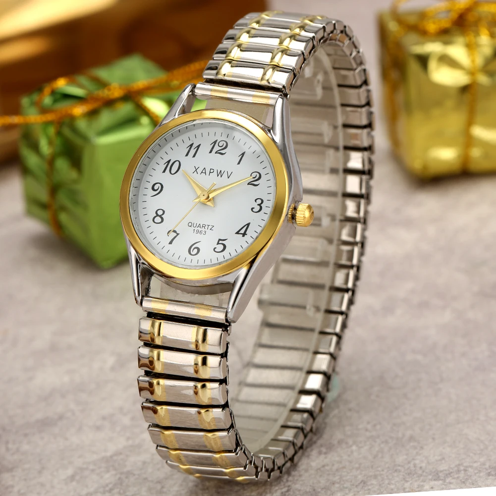 Luxury Gold Silver Elastic Band Women Watch Casual Ladies Dress Quartz Watch Lovers Couple Party Office Gifts Bracelet Watches