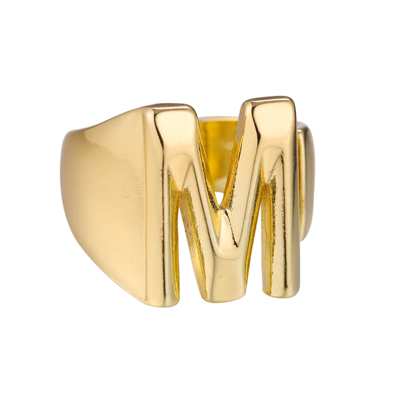 Juya 18K Real Gold Plated Handmade Luxury Open Adjustable Initial Name Rings For Women Men Gift Graduation Fine Jewelry Supplies