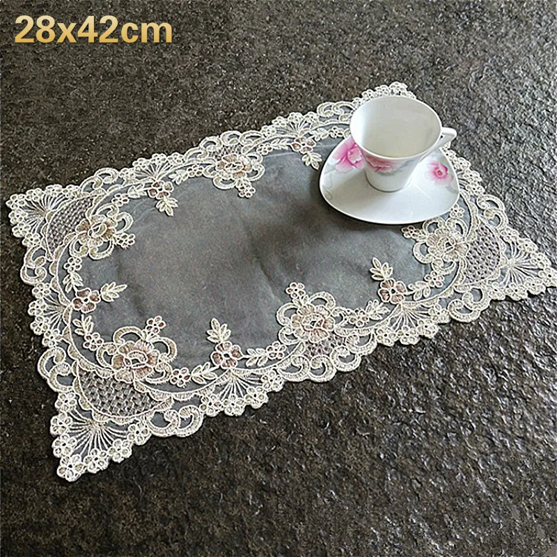 European Lace Embroidered Rectangular Placemat Bedroom Tea Table Mat Food Dessert Fruit Cover Cloth Banquet Wedding Decoration