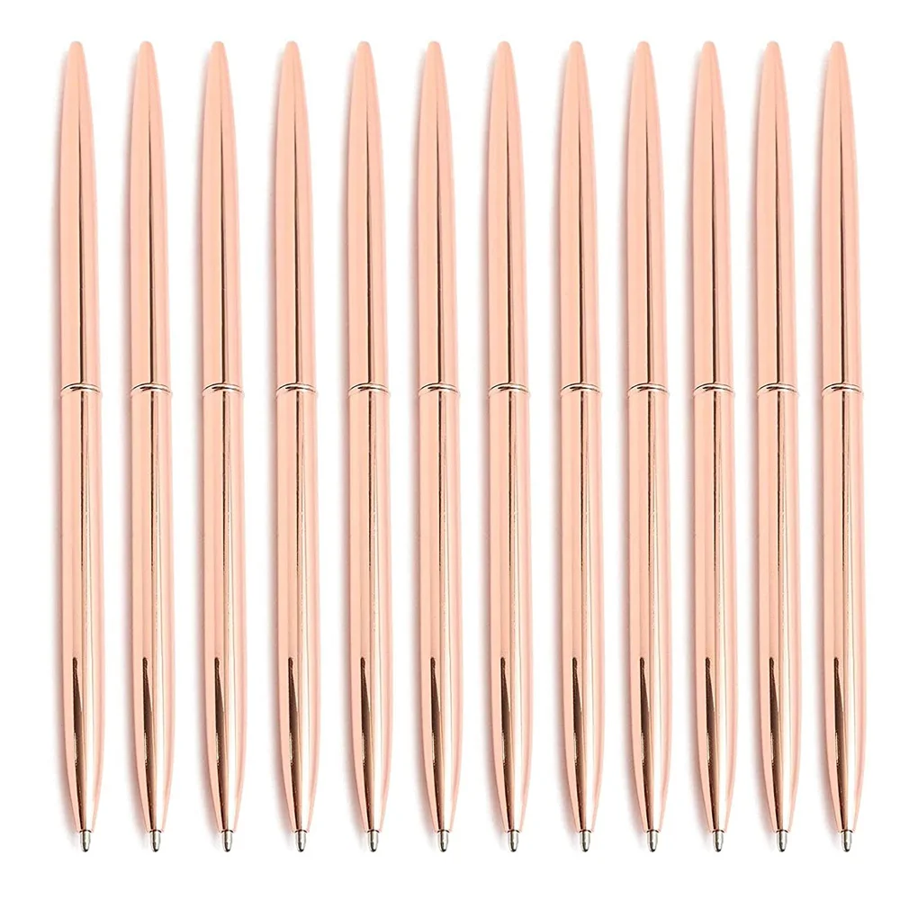 1000Pcs/Lot Rose Gold Ballpoint Pen Slim Mental Roller Retractable Gift Wedding Business Office Free Engraving Logo