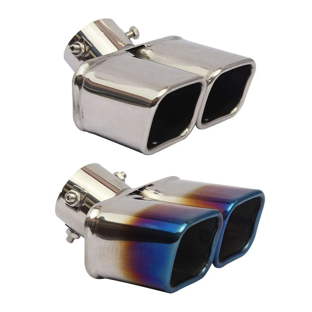 Universal Car Dual Exhaust Tip 2.5 inch Inlet Bolt-on Square Slant Cut Stainless Steel Exhaust Tailpipe Muffler Tip