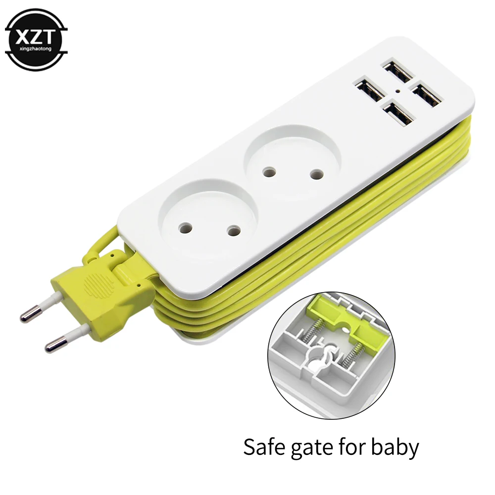 1.5M EU Plug Power Strip Wall Multiple Socket 1200W 10A 250V Portable 4 USB Port Charging for Iphone Mobile Phones Tablets