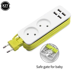 1.5M EU Plug Power Strip Wall Multiple Socket 1200W 10A 250V Portable 4 USB Port Charging for Iphone Mobile Phones Tablets