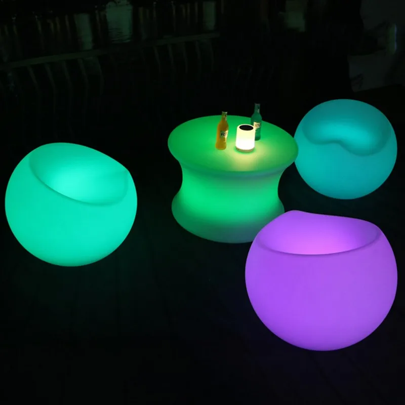 New LED Rechargeable Bar Stool Luminous Plastic Apple Chair Leisure Ball Chair Stool Waterproof Bench Outdoor Disco Furniture