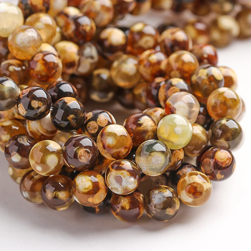 Natural Stone Leopard Skin Agates Smooth Round Beads For Jewelry Making 15\