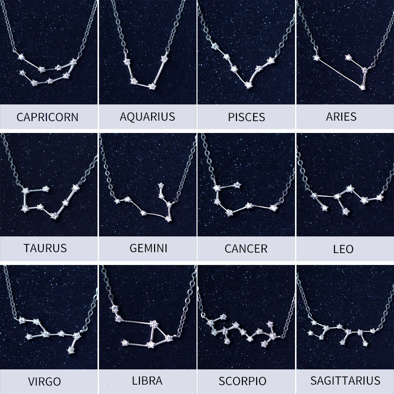 Modian Real 925 Sterling Silver Twelve Constellations Aries Gemini Capricorn Fashion Crystal Necklace Pendant For Women Jewelry