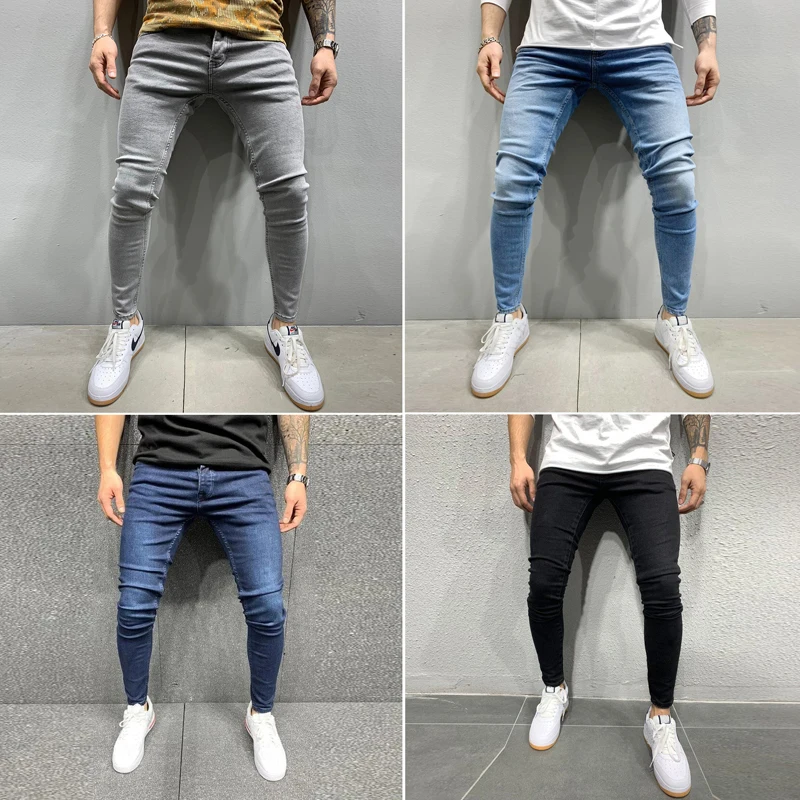 Streetwear Jeans Pria Kasual Ramping Ketat Pria Celana Denim Elastis Pinggang Slim Fit Fashion Pria Jalanan 2022 Pakaian Pria Vintage