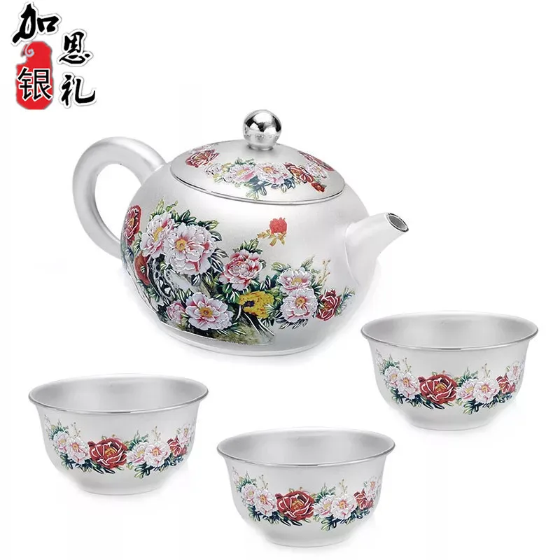 

Teapot, kettle, hot water teapot, handmade sterling silver cloisonne tea set, gift collection, kung fu tea set