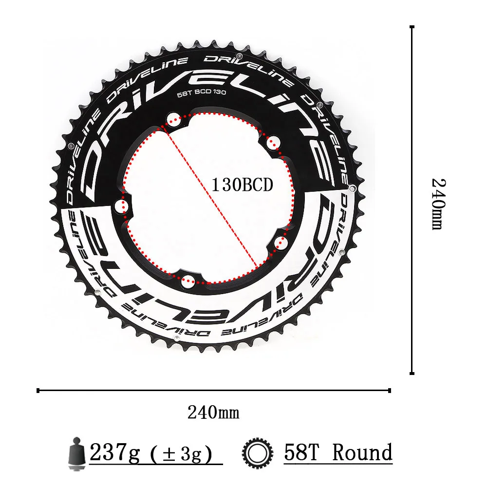 DRIVELINE CNC 50/53/54/55/56/58T road bike TT chainring 9/10/11S 130BCD