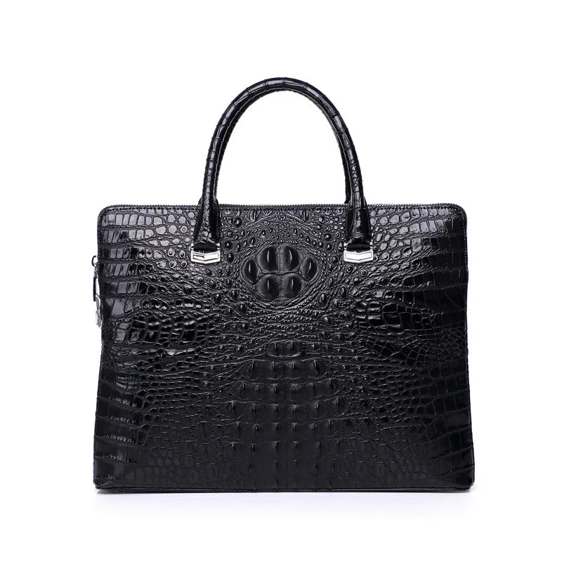 Porte-documents en cuir véritable pour homme, sac à main d'affaires, cuir de vachette véritable, motif crocodile, sac fourre-tout, haute qualité