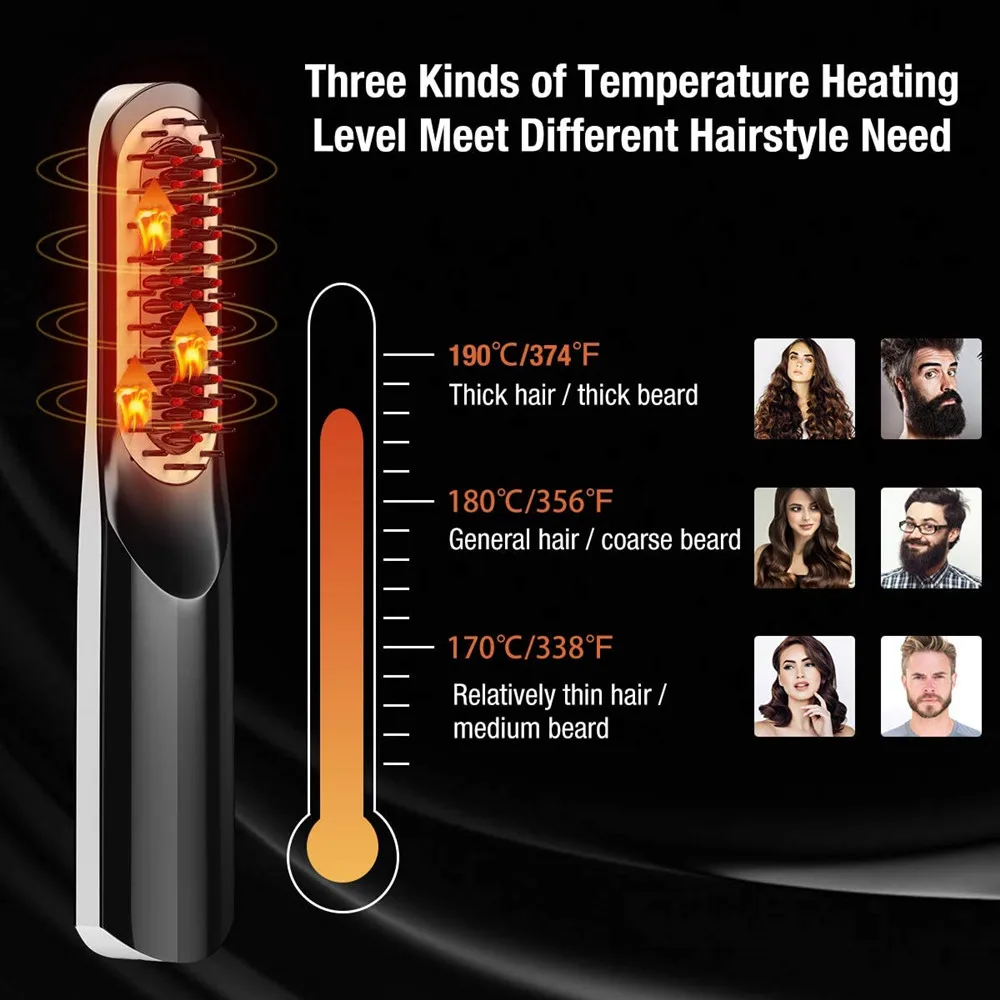 لاسلكي الرجال سريعة اللحية مستقيم الشعر نمط مشط LCD متعددة الوظائف شاحن لا سلكي يو إس بي الشعر استقامة فرشاة