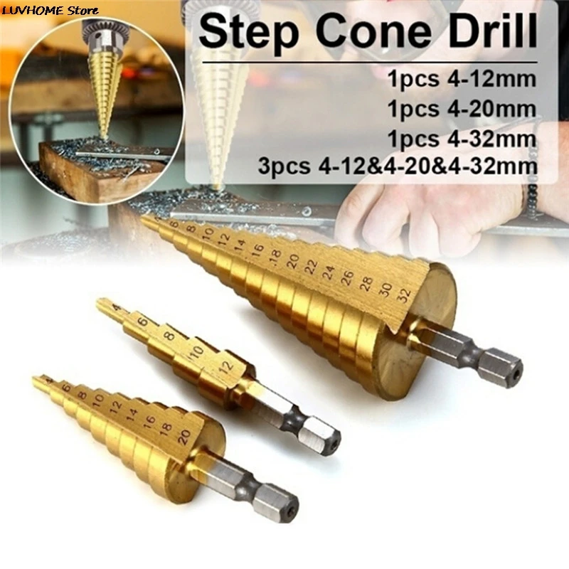 1pcs 4-12/20/32mm Large HSS Steel 4241 Steel Step Cone Drill Titanium Bit Set Hole Cutter Hex Core Drill Bits Tool