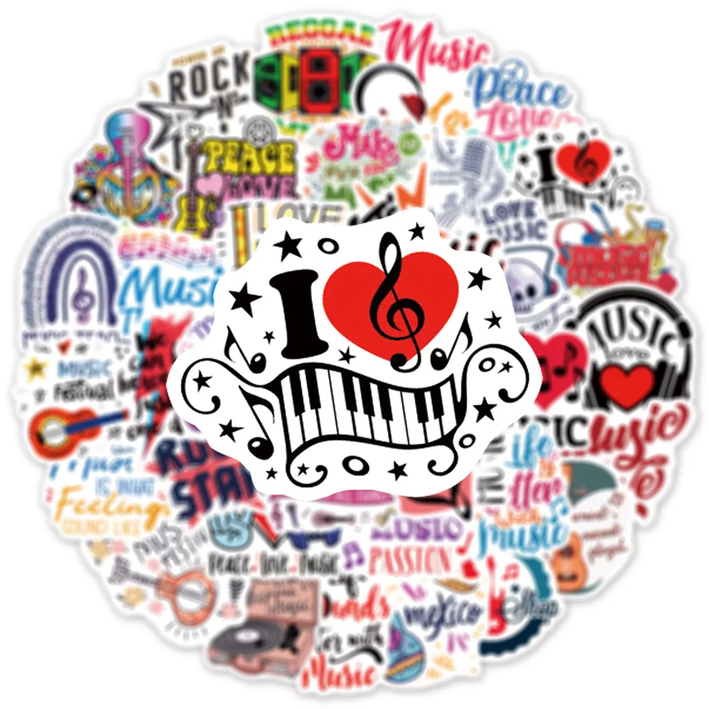 10/30/50PCS Music Text Graffiti Stickers for Guitar Laptop Scrapbooking Fridge Cartoon Waterproof Stickers Decal Kids Toy Gift