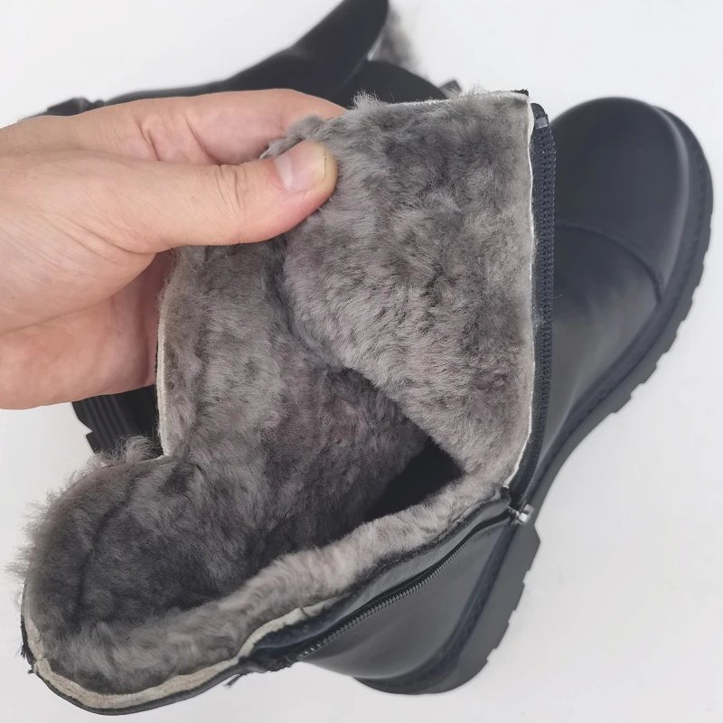 Careaymade-Winter Wool Women's boots,real leather anti slip snow boots,thickened sheepskin wool integrated large cotton shoes