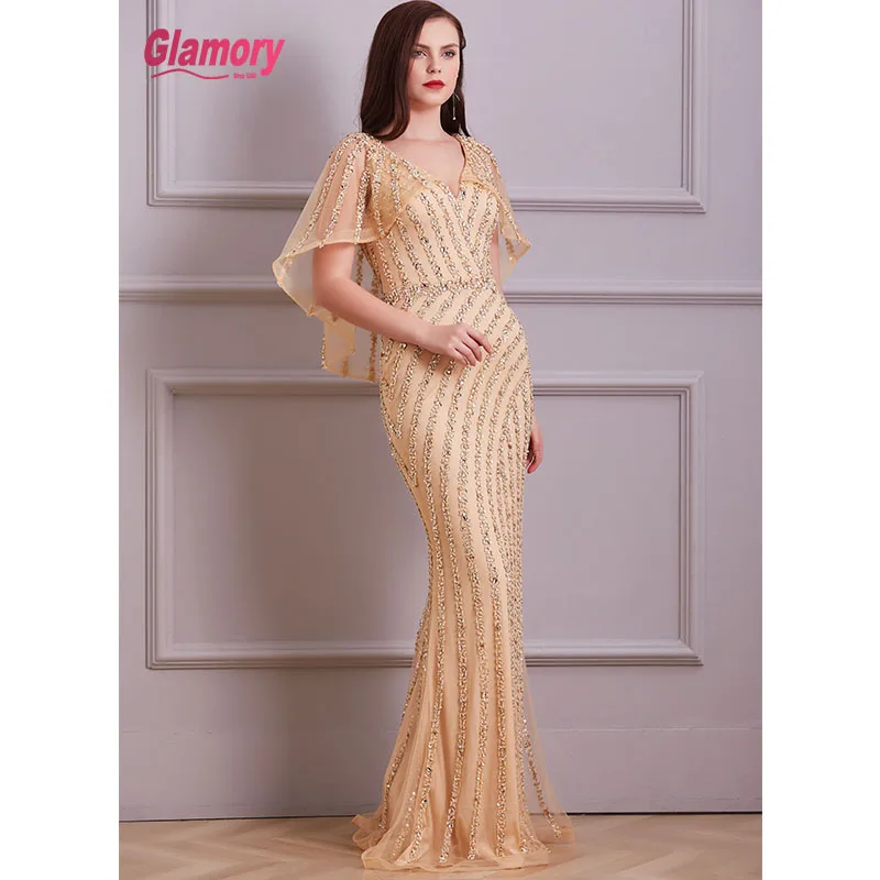 Real Pictures Evening Dresses Hand-beaded Ladies Pary Wear Gown Mermaid Prom Dress With Low Price