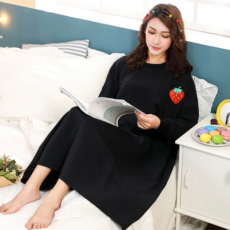 

Fruits Cotton Summer Nightdress Loose Sleepskirt For Lady Girl Sleepdress Home Wear Spring Long Sleeve Women Nightgown Homewear