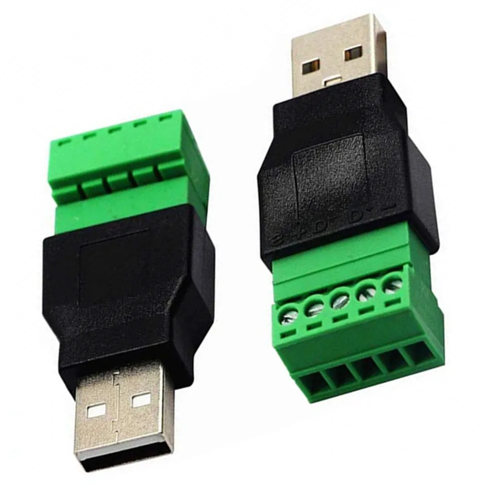 USB 2.0 A Female & Male Screw Terminal Block Connector USB 2.0 Plug to 5 Pin Female Screw terminals Plug-in Type Adapter