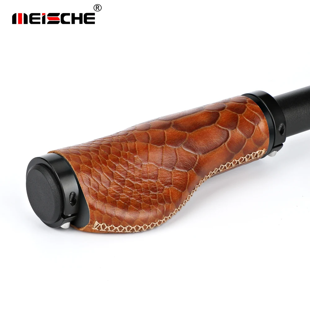 OUO الطريق دراجة قبضة الماشية الجلود مدينة الدراجة القبضات سكوتر الجبلية دراجة المقود غطاء بار ينتهي عدم الانزلاق قفل ألومنيوم #5