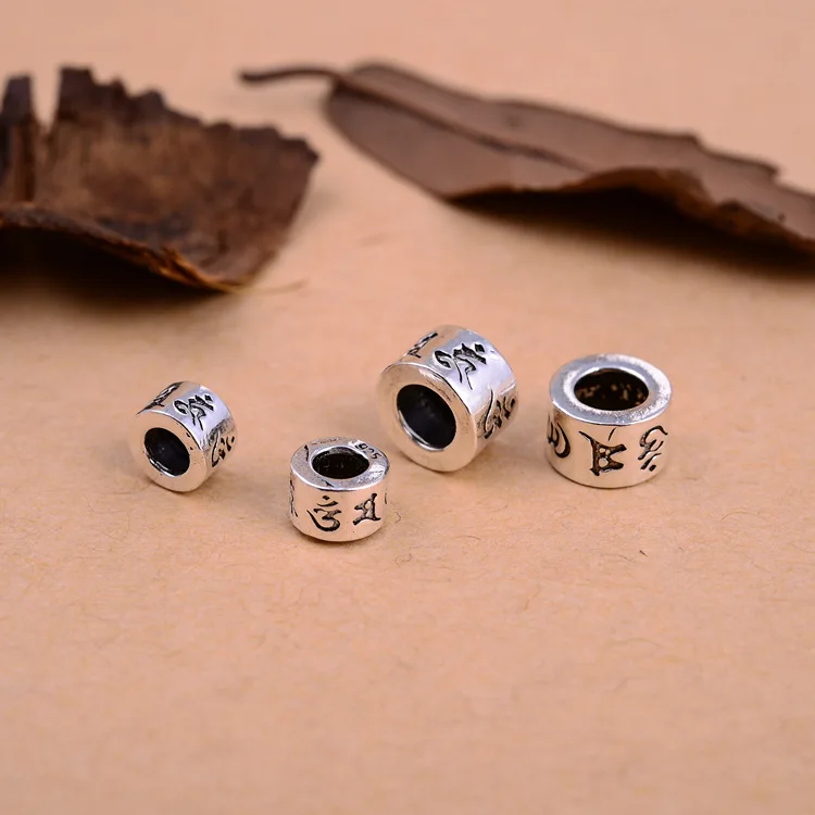Handmade Vintage 925 Silver Spacer Beads Tibetan OM Mani Padme Hum Beads Thai Silver OM Beads Mala\'s Spacers
