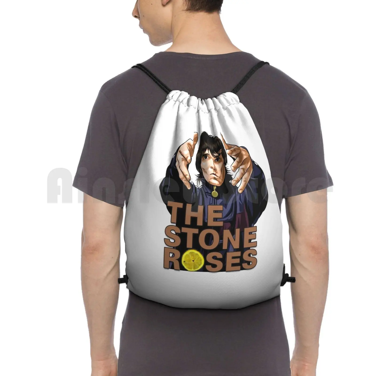 Ian Brown , The Stone Roses Backpack Drawstring Bags Gym Bag Waterproof Ian Brown The Stone Roses Music Indie