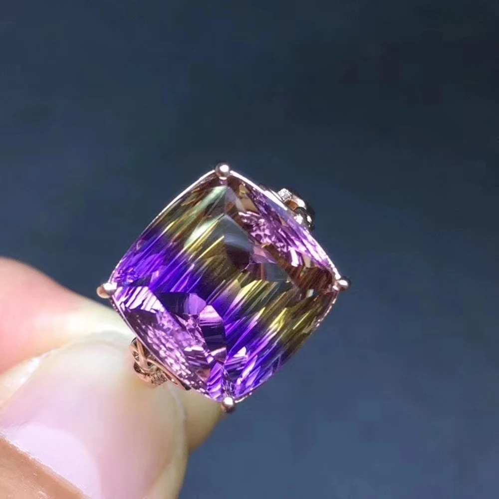 Natural Amethyst 18k Golden Imbue Diamond ring Bare stone 9ct size 12*12mm