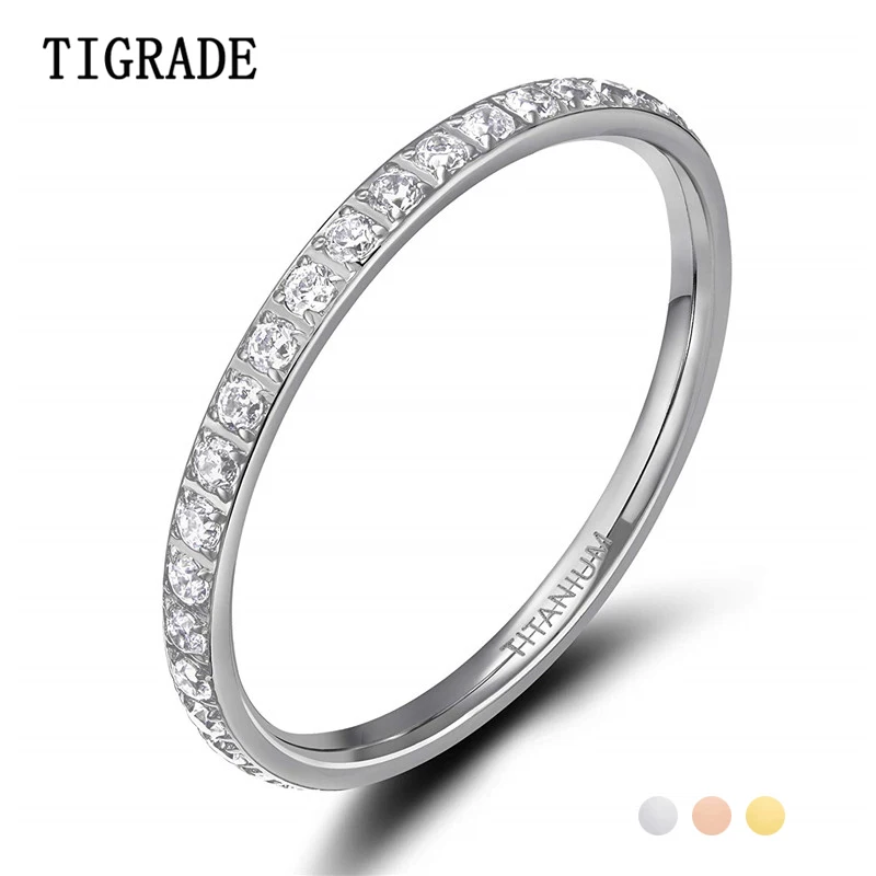 

TIGRADE 2mm Women Titanium Ring Cubic Zirconia Anniversary Wedding Engagement Band Fashion Jewelry bagues pour femme