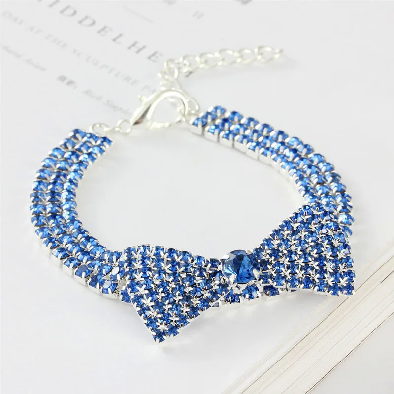 Rhinestone Bowknot Dog Collar Luxury Puppy Accessories for Small Dogs Cat Crystal Wedding Jeweled Necklace Gifts for Girl Pet