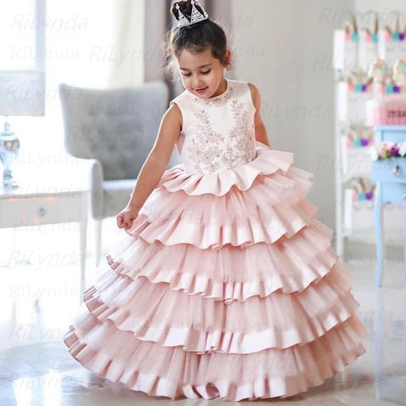 New Puffy Tiered Ball Gown Flower Girl Dresses for Wedding Lace Top Tulle Girls Dresses for Birthday Pageant Gown Kids