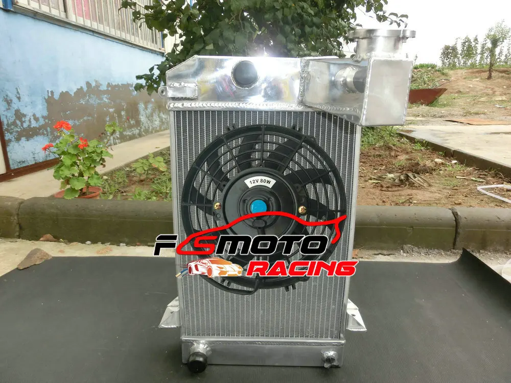 3ROW 62mm Aluminum Radiator + Fan Shroud For Triumph TR TR2 TR3 TR3A TR3B TR4 LONG REACH NECK MT 2.0L 1953-1957 Straight-4