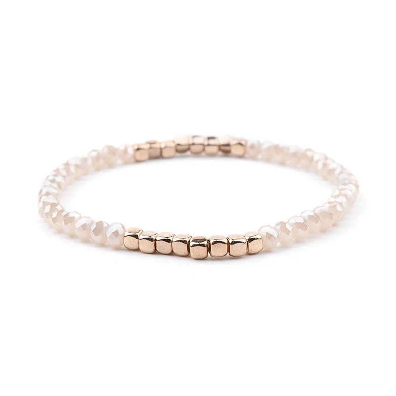 Fashion 1 Strand Bohemian Crystal Bracelets For Women  Wedding Party Acrylic Copper Beads Bangles Golden Color Jewelry For Women
