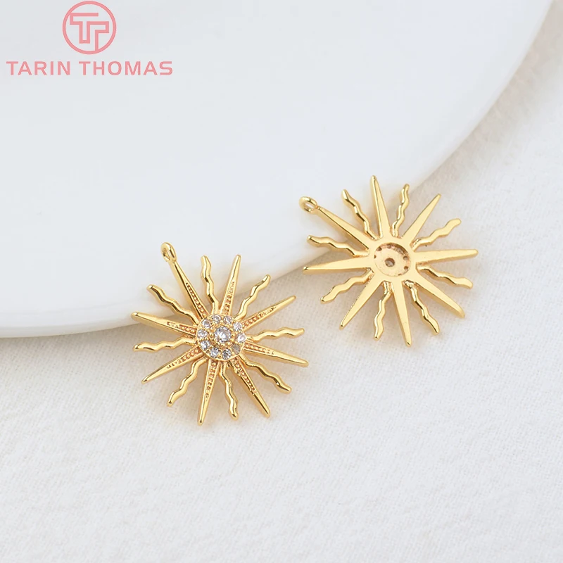 (855)4PCS 16x18MM Loch 1MM 24K Gold Farbe Messing und Zirkon Sonne Charms Anhänger hohe Qualität Diy Schmuck Erkenntnisse Zubehör – Detail 5