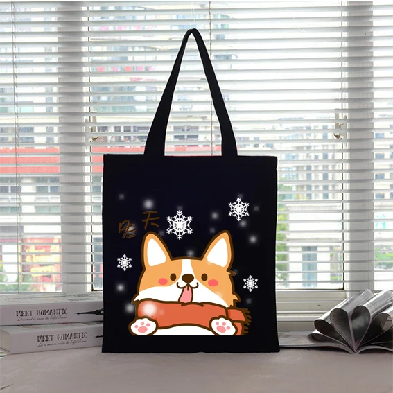 Bolso de mano con estampado de perro de Anime para mujer, bolsa de compras plegable, lavable, reutilizable, de lona para estudiantes