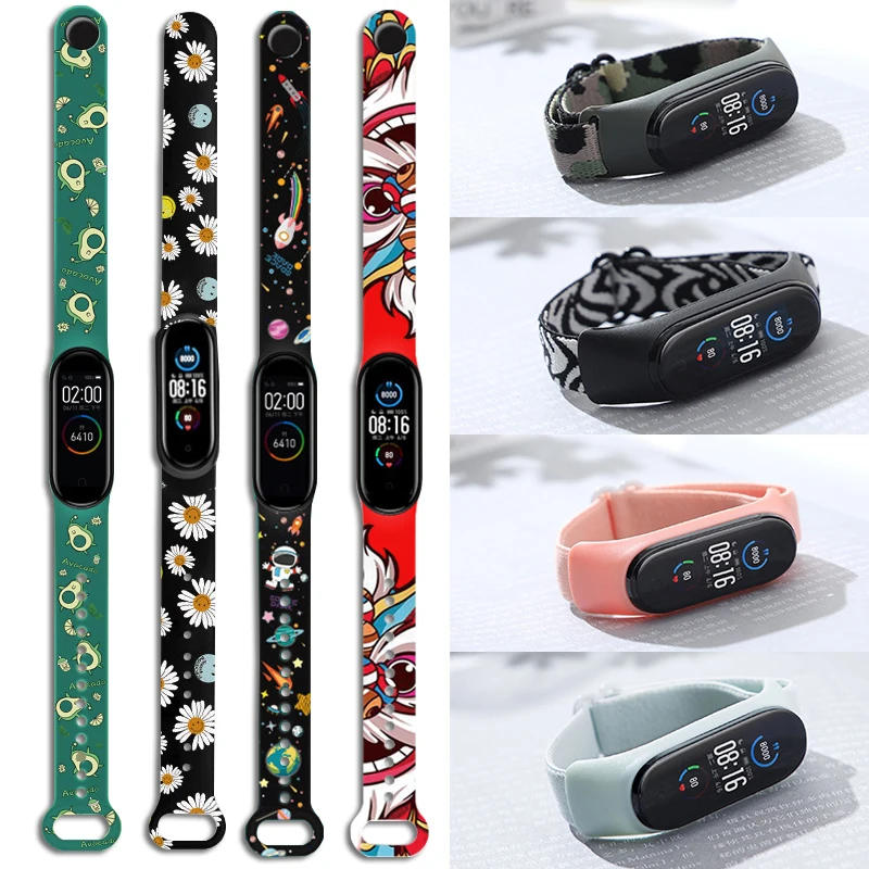 

for Mi Band 4 5 Strap Replacement Bracelet for Xiaomi Miband 3 4 Universal Silicone Wrist Strap Colorful Flowers my band strap 5