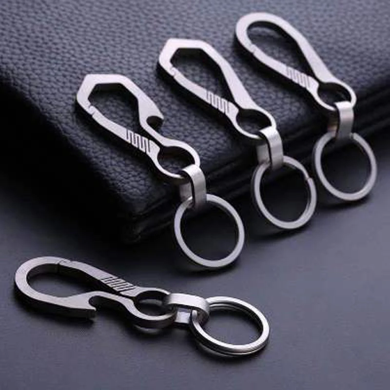 Super Lightweight Pure Titanium Keyring Spring Buckle Car Key Chain Men Hanging Buckle Creative Accessories Pendant Gift