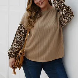 Leopard sweater female, long-sleeved sweater, round neck, Large Size, 7XL, 8XL, 9xl, 10XL, casual, autumn.