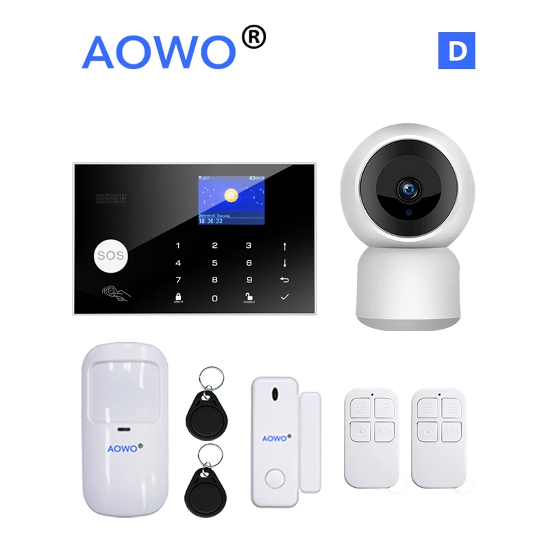 WiFi Alarm Tuya Wireless Home Security Alarm GSM with Touch LCD RFID Amazon Alexa Google Home Control IP Camera Monitoring