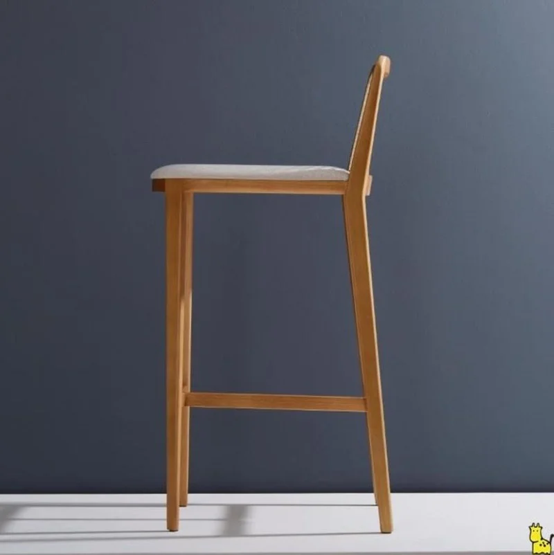 Customized Bar Chairs Chinese Solid Wood   Designer Creative High Feet Stool Rattan Backrest Island  for Bedroom