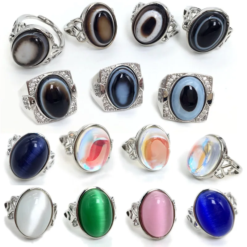 mens rings stainless steel Natural Oval Eye agat Mosaic AdjustableNew Stylish 1PCS
