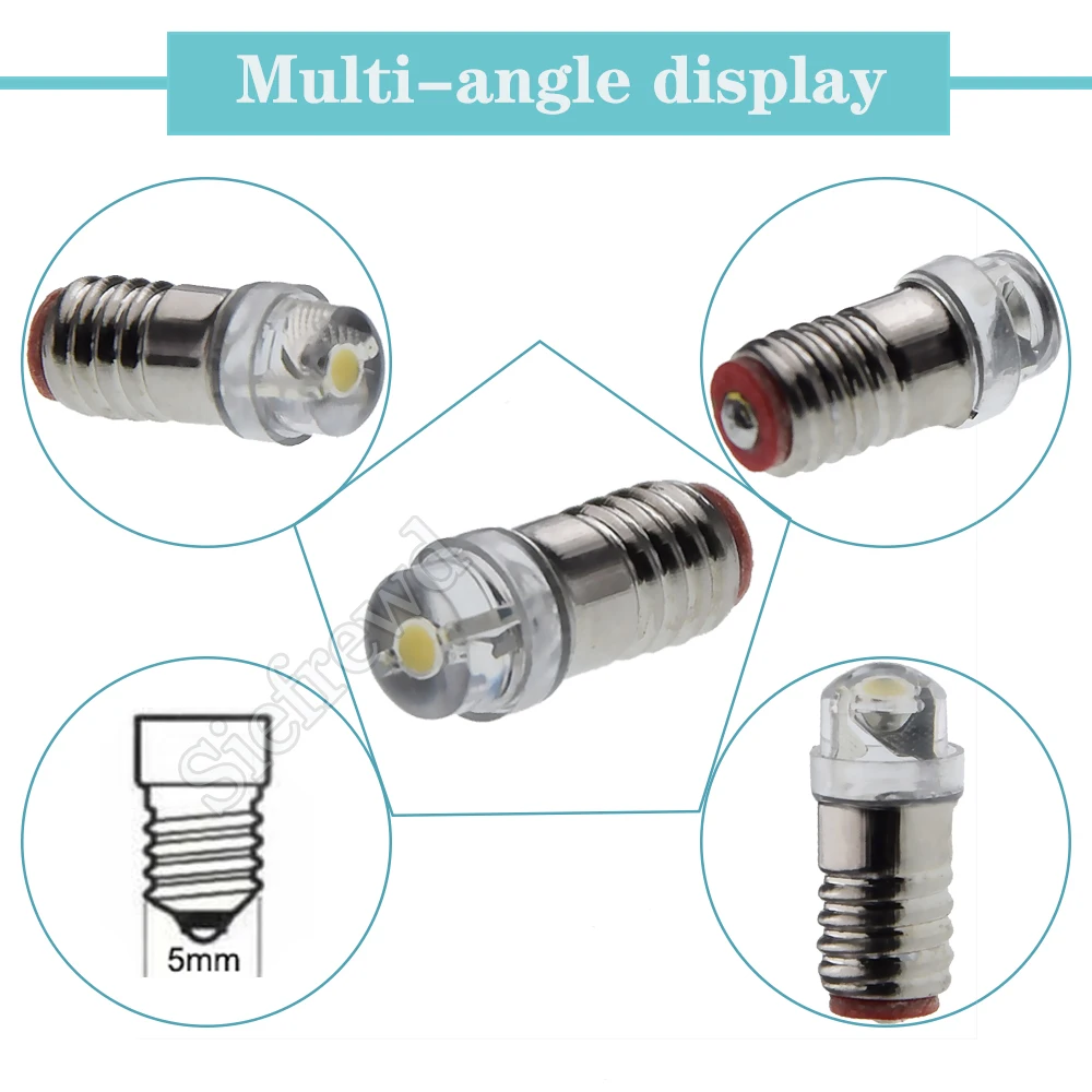 10Pcs Warm White LED Screw Bulb E5 E5.5 COB 0.5W Mini Small Lamp 3V 6V 12V DC Chandelier Scape Model Pram Replacement Light 5mm