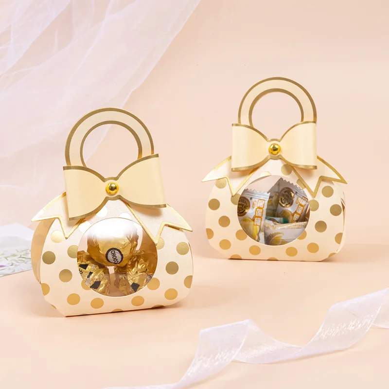 

Wedding Favor Paper Candy Box Handle Boxes With Windows Chocolate Packing Bags Baby Shower Birthday Christmas Party Decoration