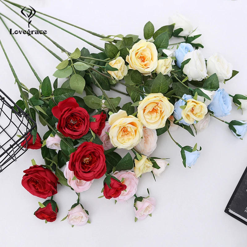 Loveglace – Bouquet de roses artificielles en soie, 7 têtes, Arrangement de fleurs, fournitures pour fête de mariage, décor de mariage, DIY