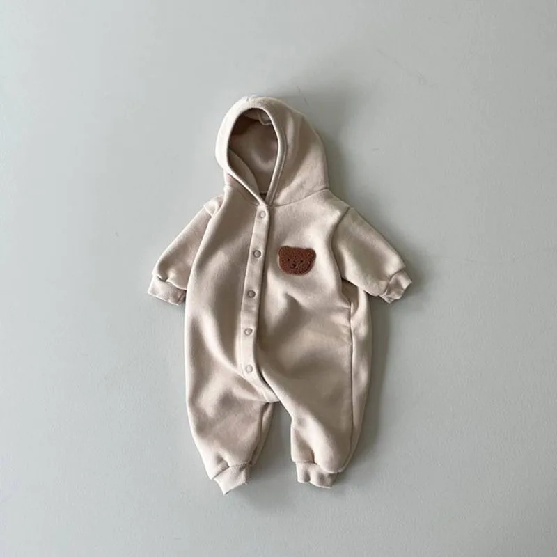 0-2 Years Old Spring Baby Romper 2022 Boys Cartoon Bear Hooded Pullover Romper Girls Baby Cardigan Button Romper