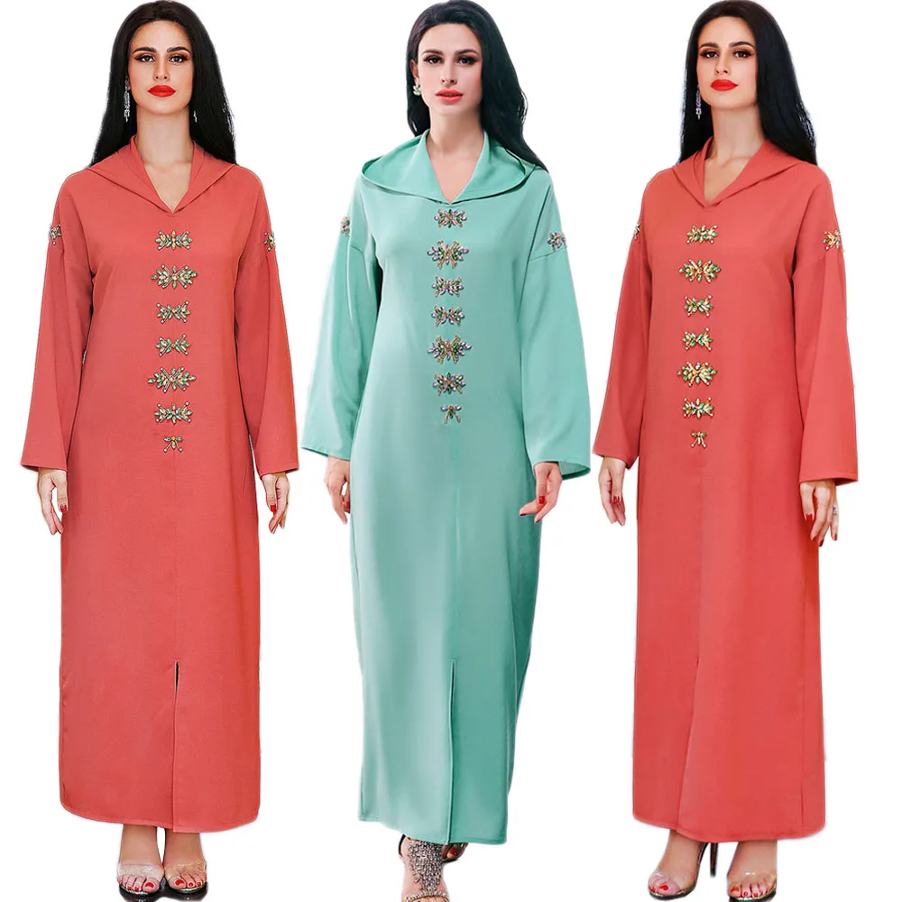 

Dubai Ramadan Muslim Women Long Dress Hooded Diamonds Abaya Islamic Maxi Robe Gown Middle East Turkish Malaysia Kaftan Arab New