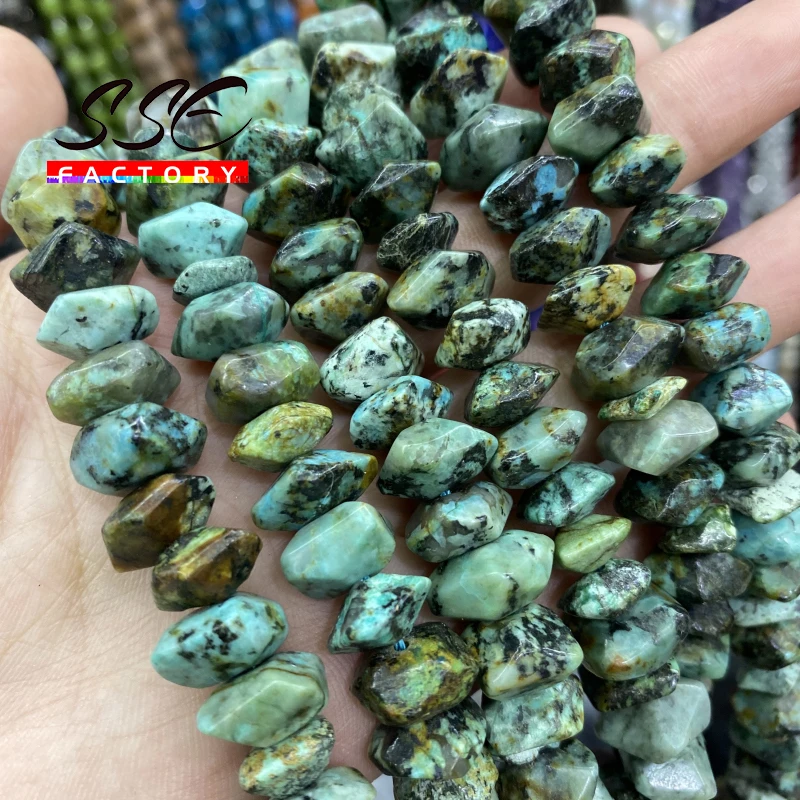 Natural African Turquoises Beads Irregular Special Cut Genuine Loose Spacer Beads for Jewelry Making DIY Bracelets Women's 15''