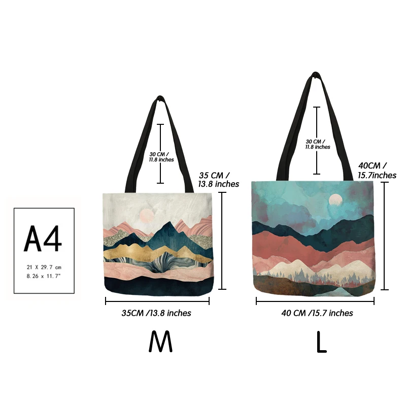 Causal Tote Bag Oil Painting Mountain Forest Print Shopper Shopping Handbag Women Ladies Leisure Shoulder Bag Beach Outdoor